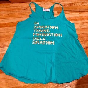 SoulCycle Tank turquoise with gold writing Large
